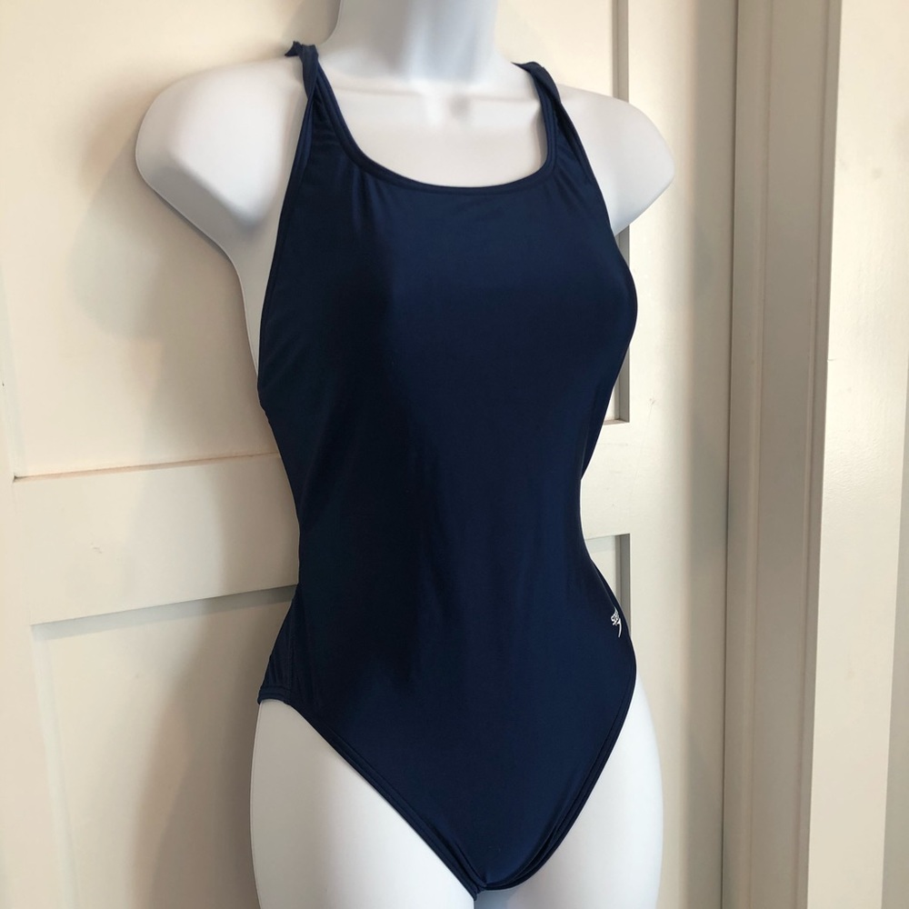 Speedo one piece Swimsuit Active ware In navy- size Large